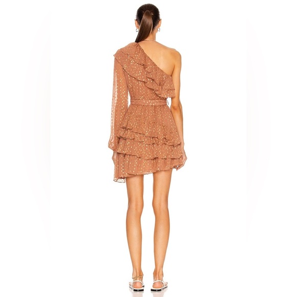 New! Rocco Sand Aine One Shoulder Belted Mini Dress ✨ Medium NWT! - Picture 8 of 16